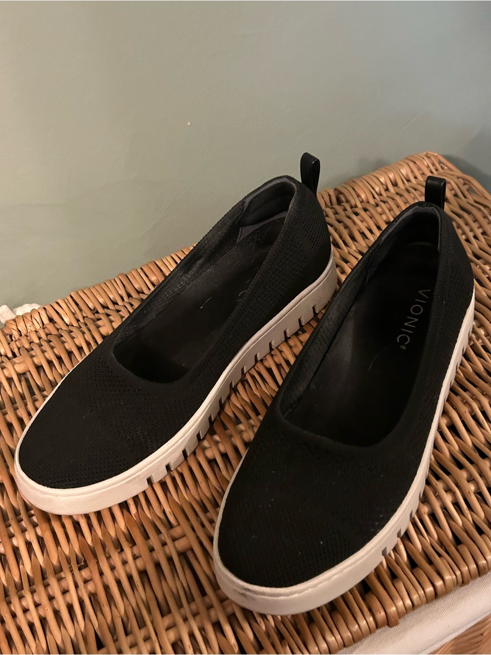 Vionic Black Knit Slip-On Sneakers with White Platform Sole